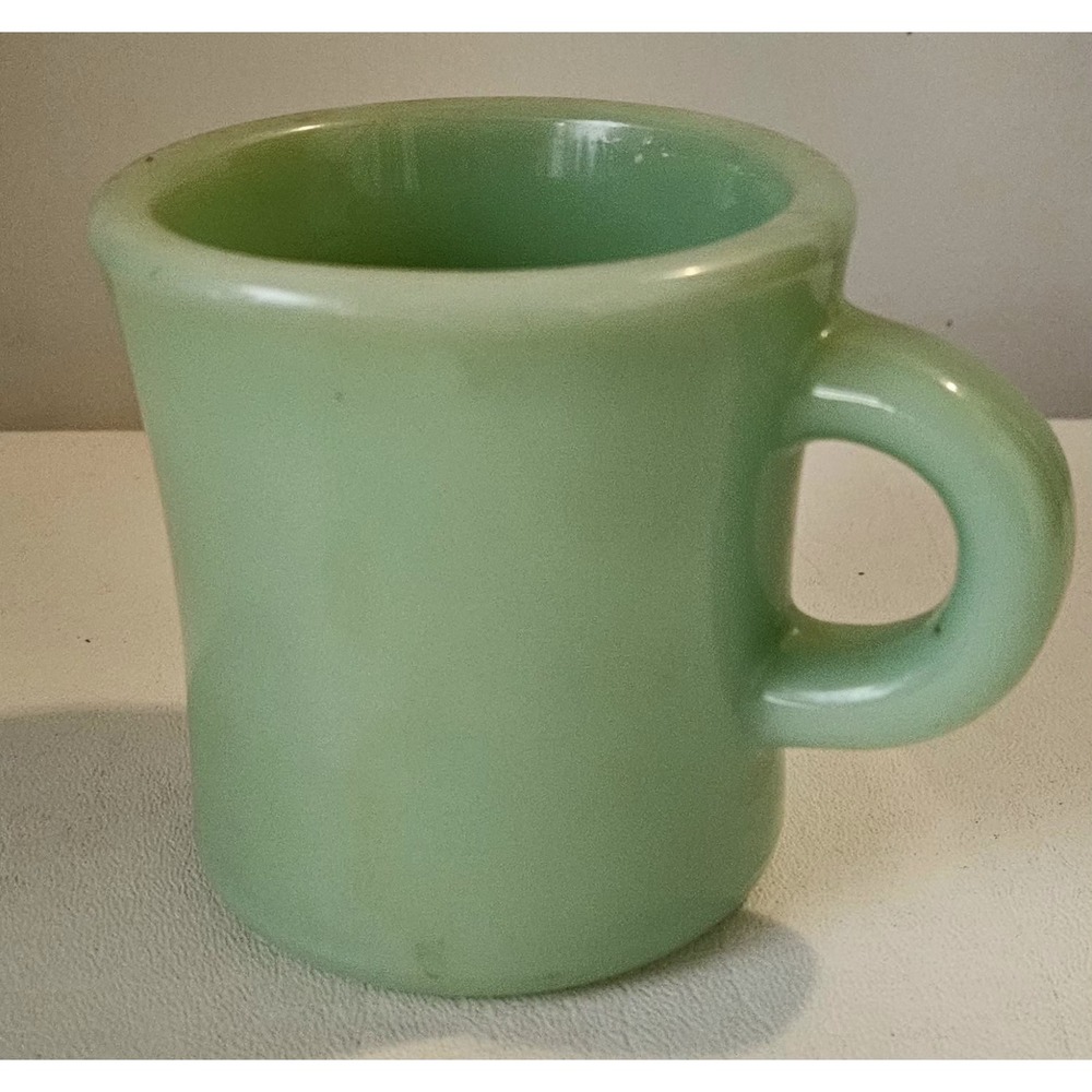 Vintage FIRE KING Jadeite Green Heavy C Handle Restaurant Mug Cup 3.5" 6oz